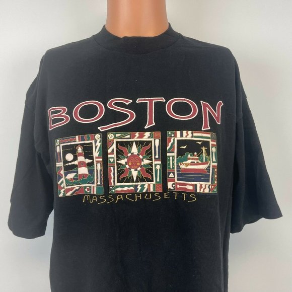 Boston Massachusetts Light Tower Ship Single Stitch T Shirt Vtg 90s Made USA XL - Picture 1 of 5